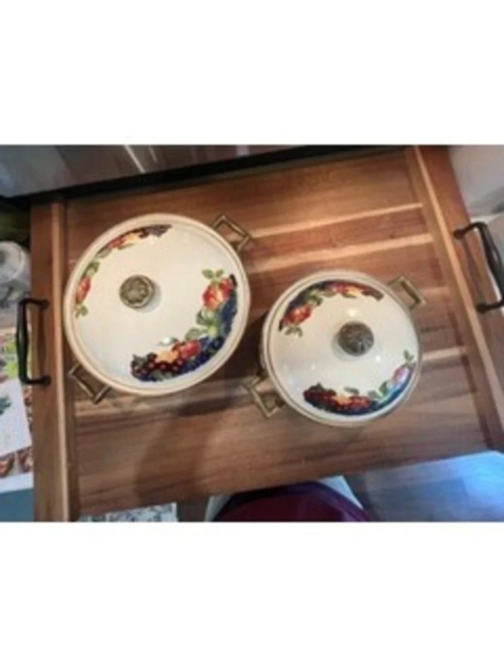 VTG Vintage Lincoware Orchard Royale enamelware casserole dishes